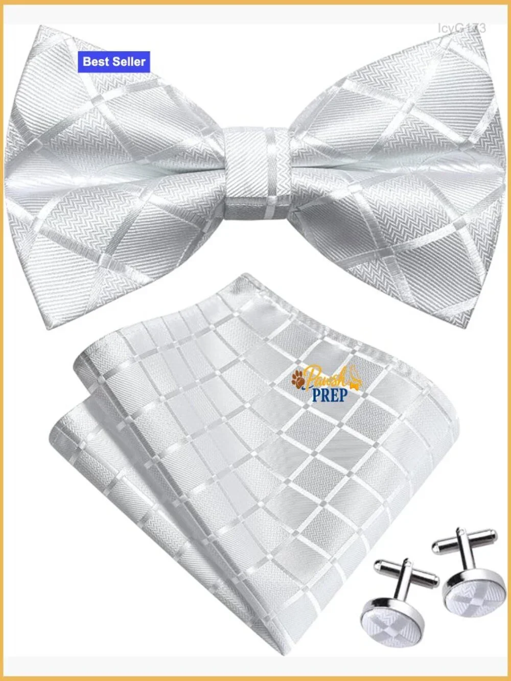 Silk Blend Pre-Tied Bow Tie Set with Pocket Square and Cufflinks